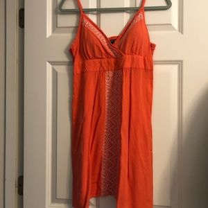 Coral sundress embroidered pattern. Adjustable straps, built in pads.